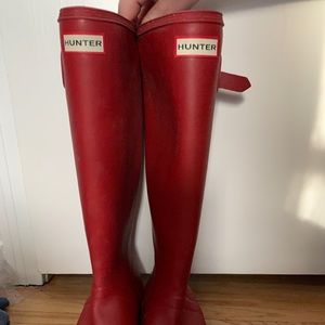 Red tall packable Hunter Boots